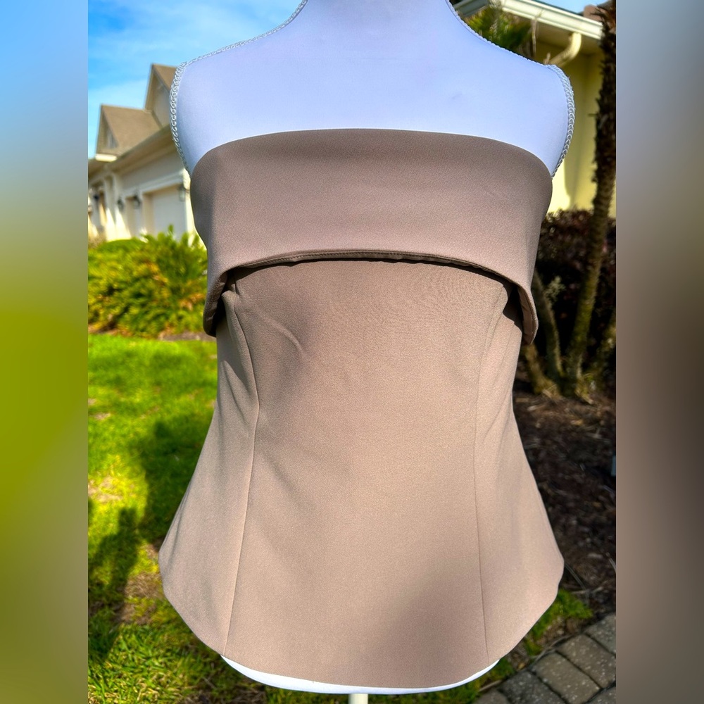 NWT🌷EXPRESS Studio Stretch Twill Fold Over Strapless Tailored Top